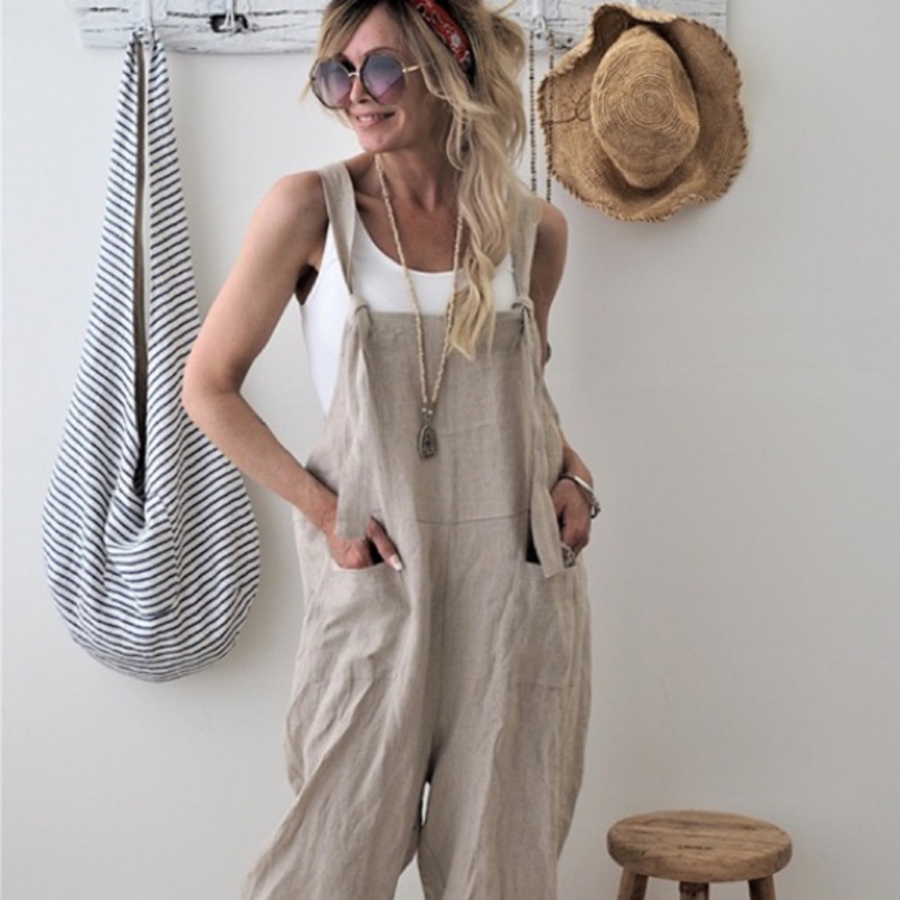 - - ❤️❤️❤️
 Linen tie suspender jumpsuit - Picture 2 of 4